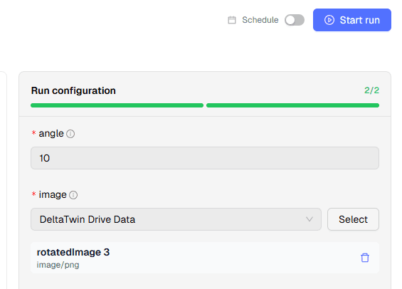 All inputs configured, Start run enabled